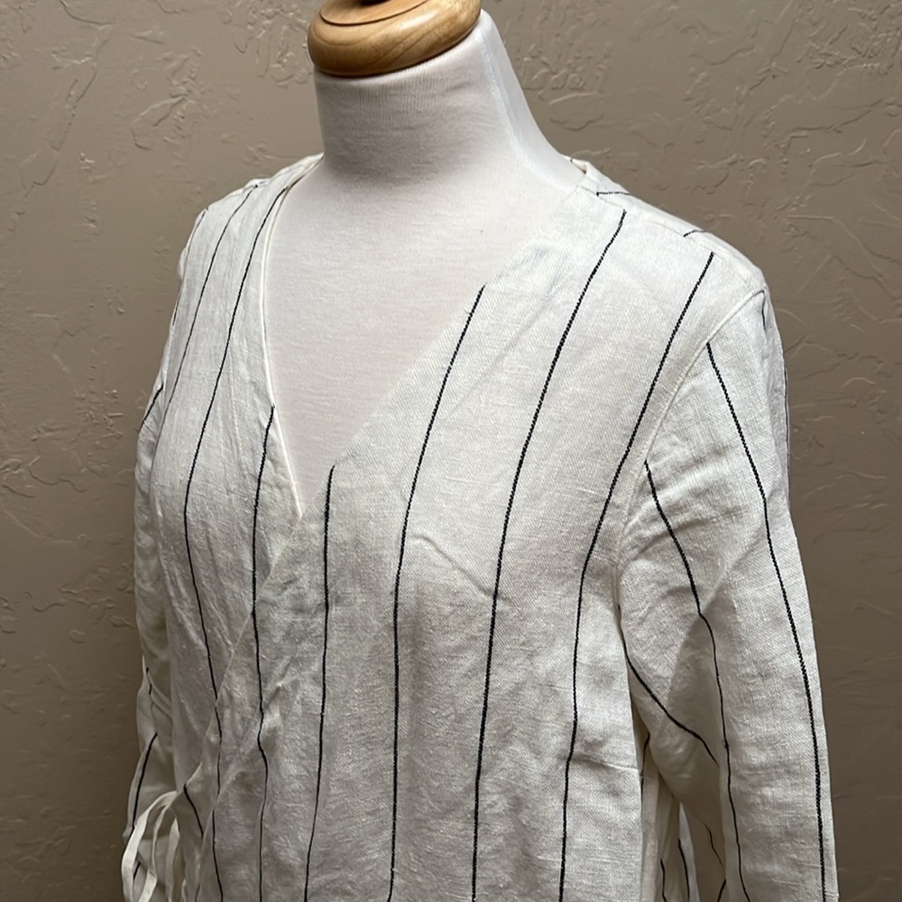 Sondeflor Son de Flor Linen Wrap Dress in Sonata Stripe, L - Picture 8 of 16